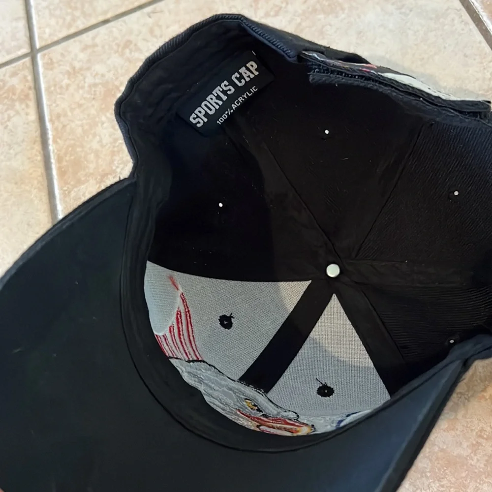 USA American Flag + Eagle Embroidered Hat - Black & Adjustable‎ w/ Velcro